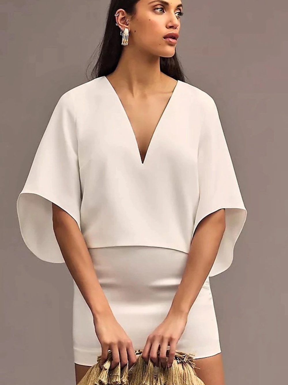 Anthropologie Cuyana V-Neck Cape Sleeve Top in White Like New